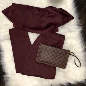JLUXLABEL 2 Piece wine color set / pants , bandeau top.96% Polyester, 4% Spandex